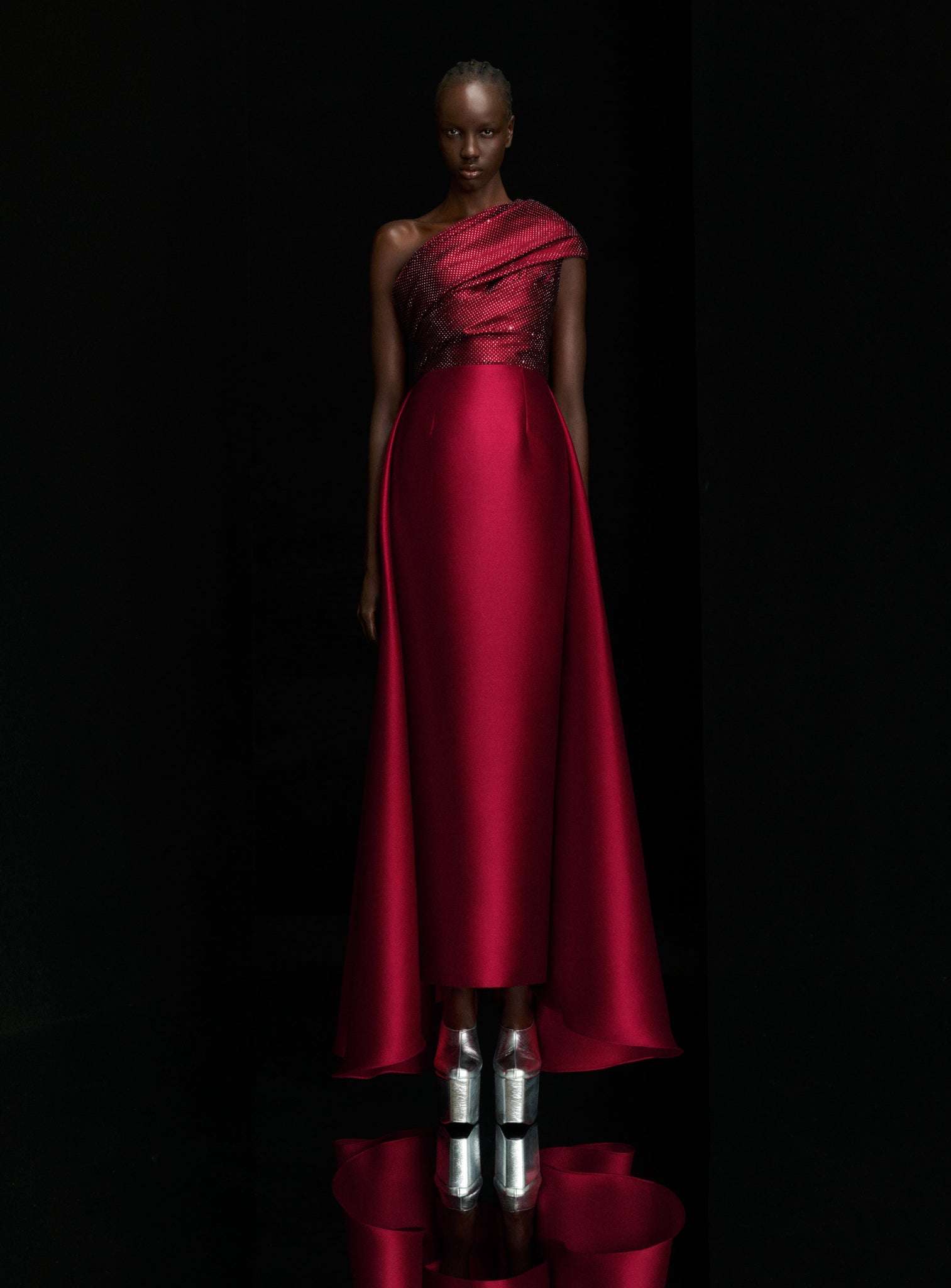 The Alba Crystal Maxi Dress in Ruby