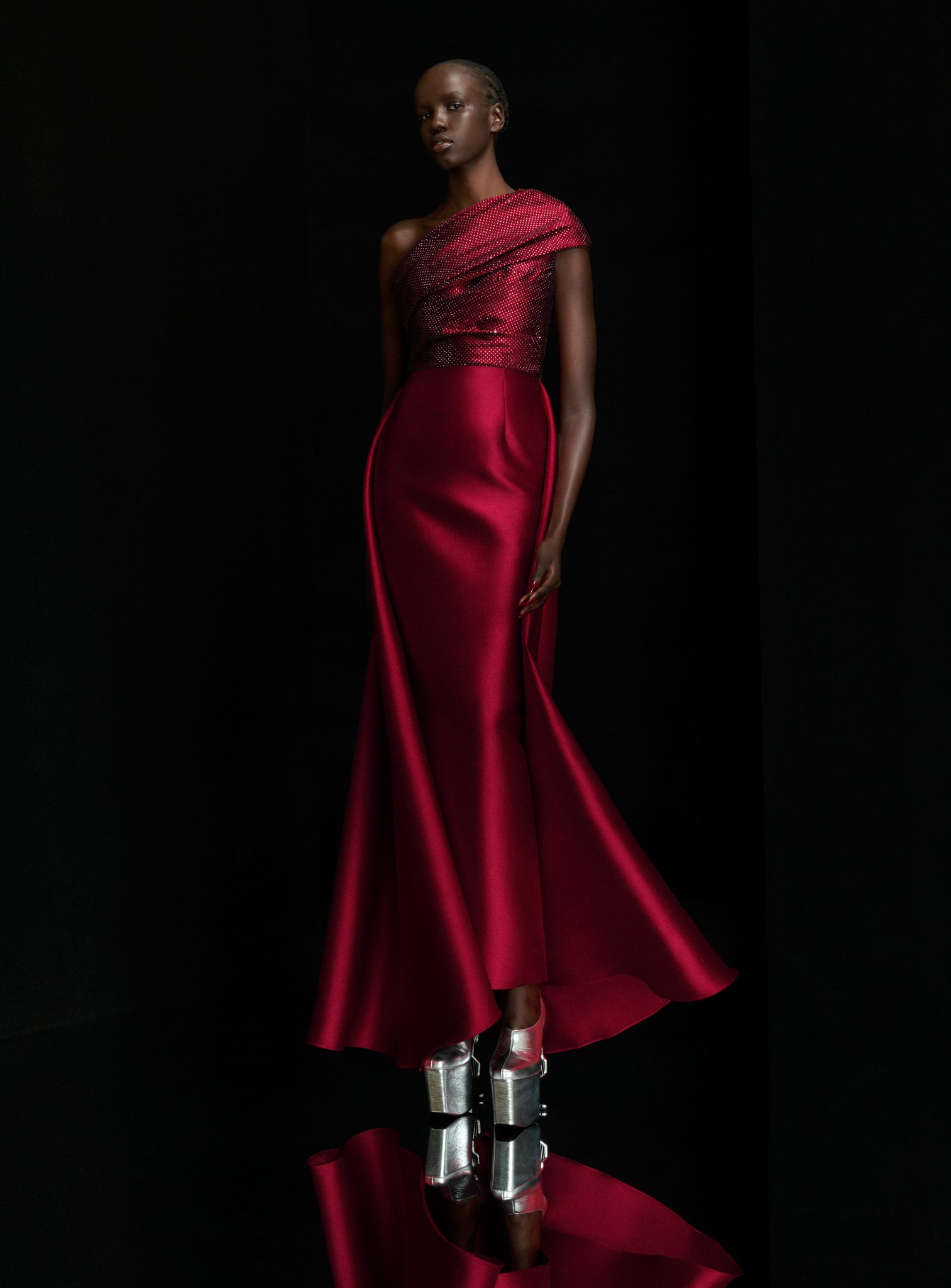 The Alba Crystal Maxi Dress in Ruby