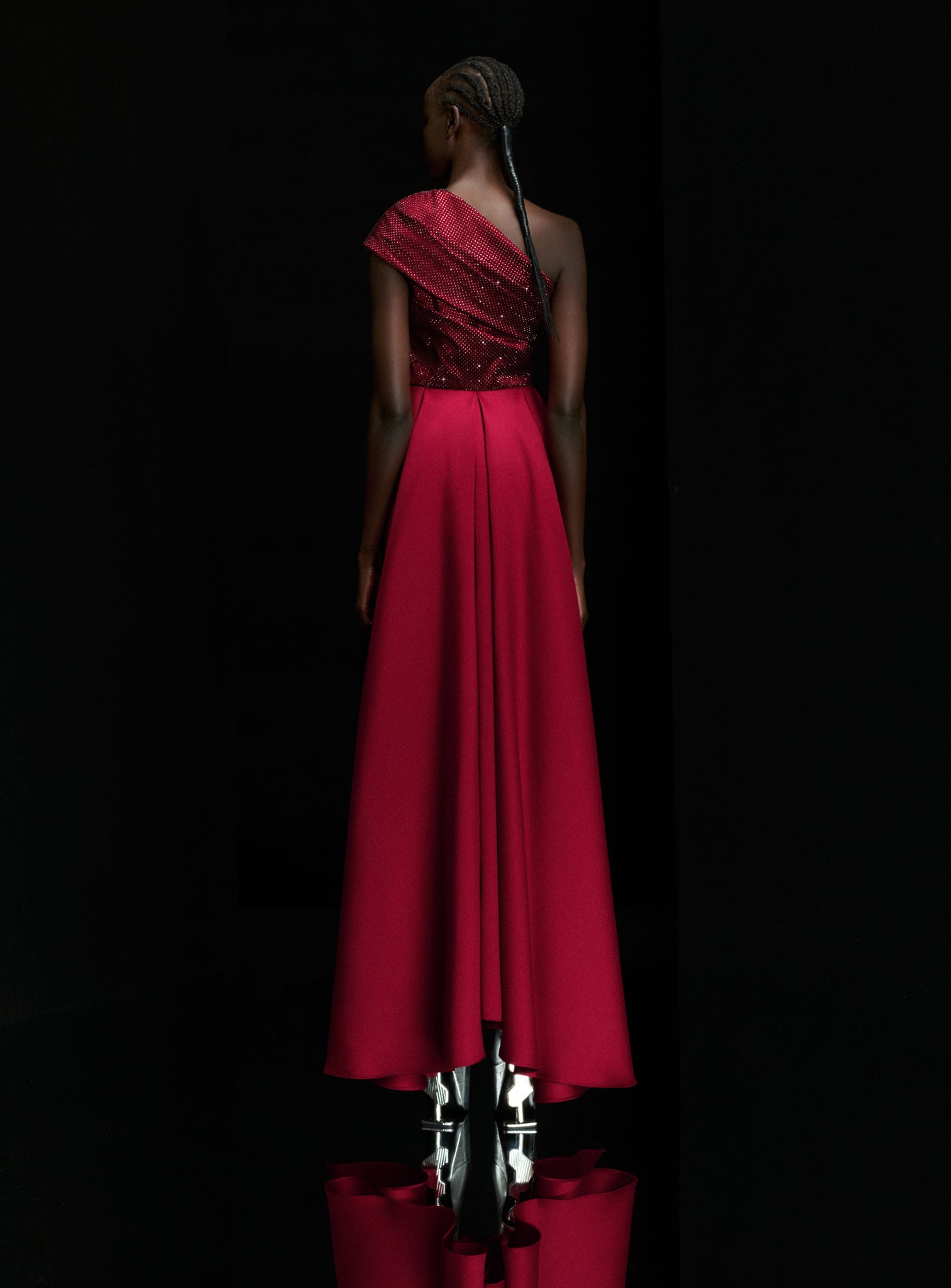 The Alba Crystal Maxi Dress in Ruby